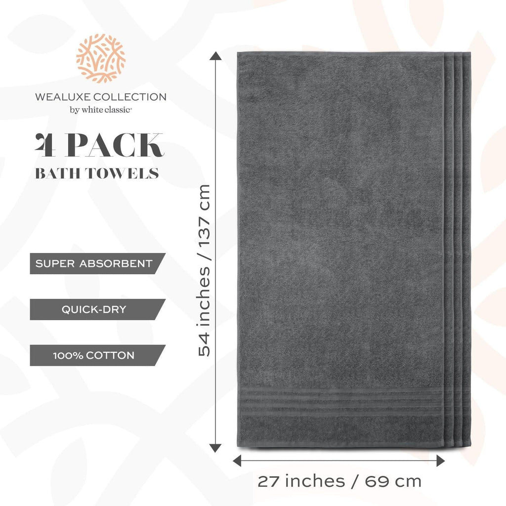 Grey Cotton Bath Towels — Set of 4