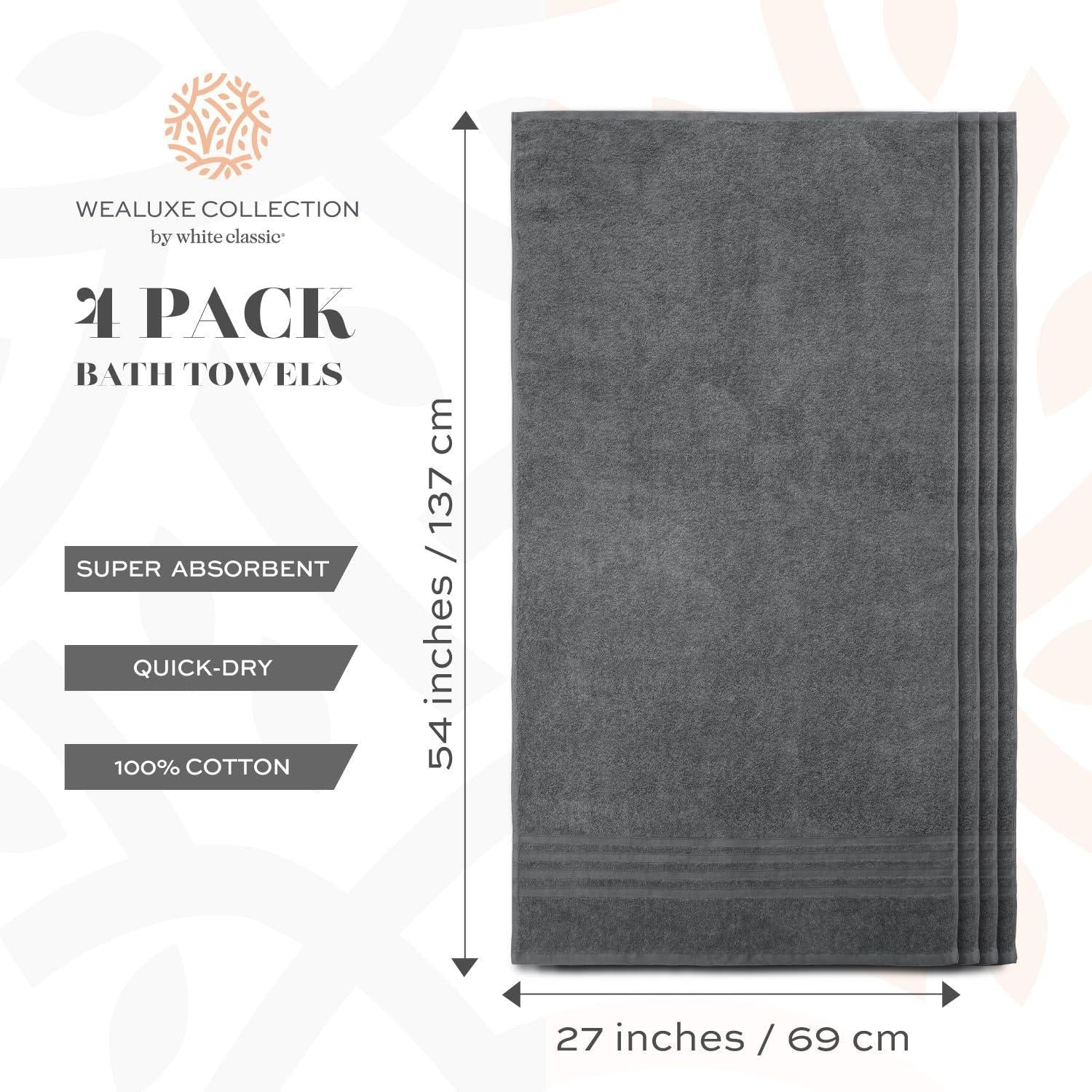 Grey Cotton Bath Towels — Set of 4