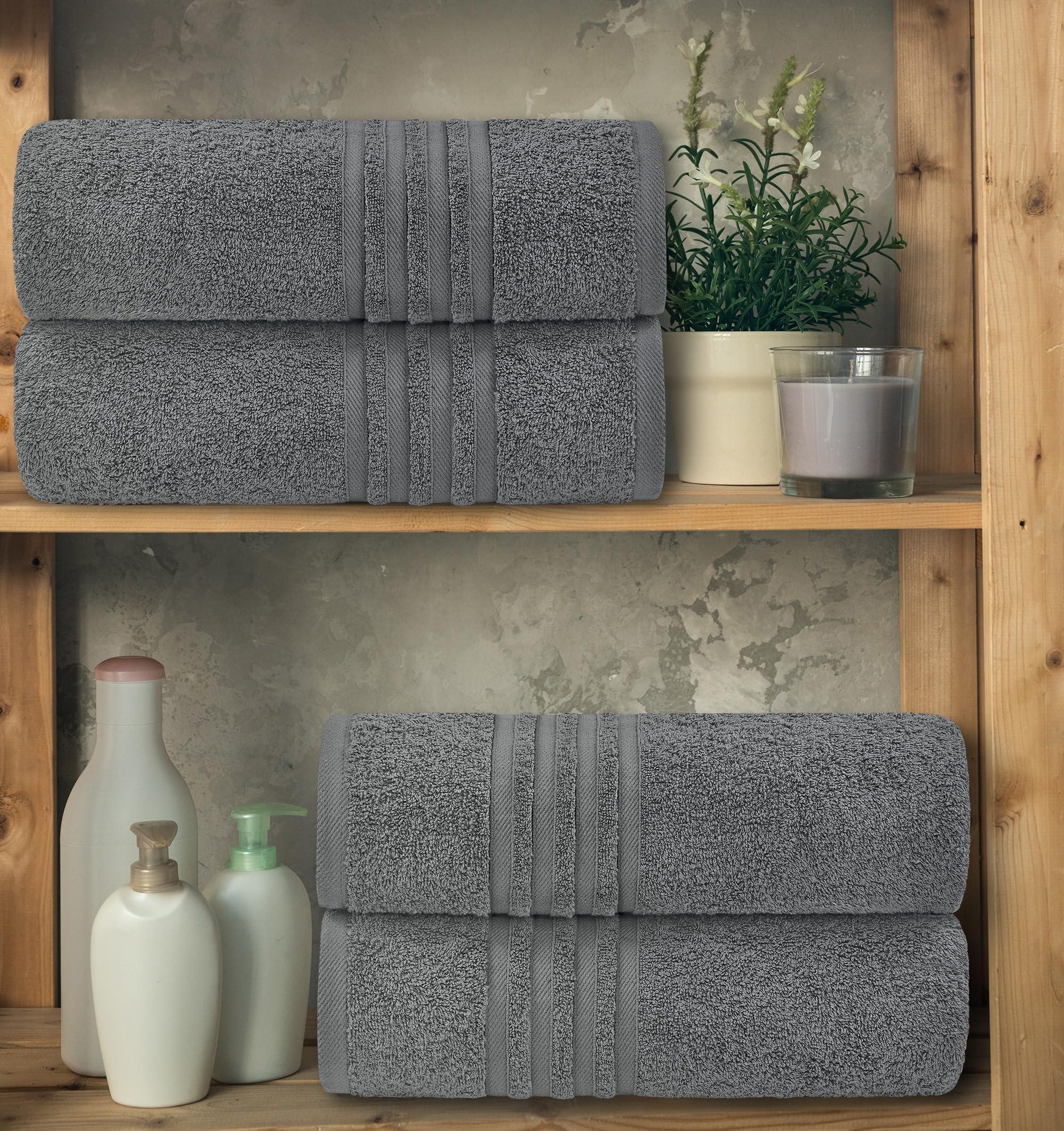 Grey Cotton Bath Towels — Set of 4