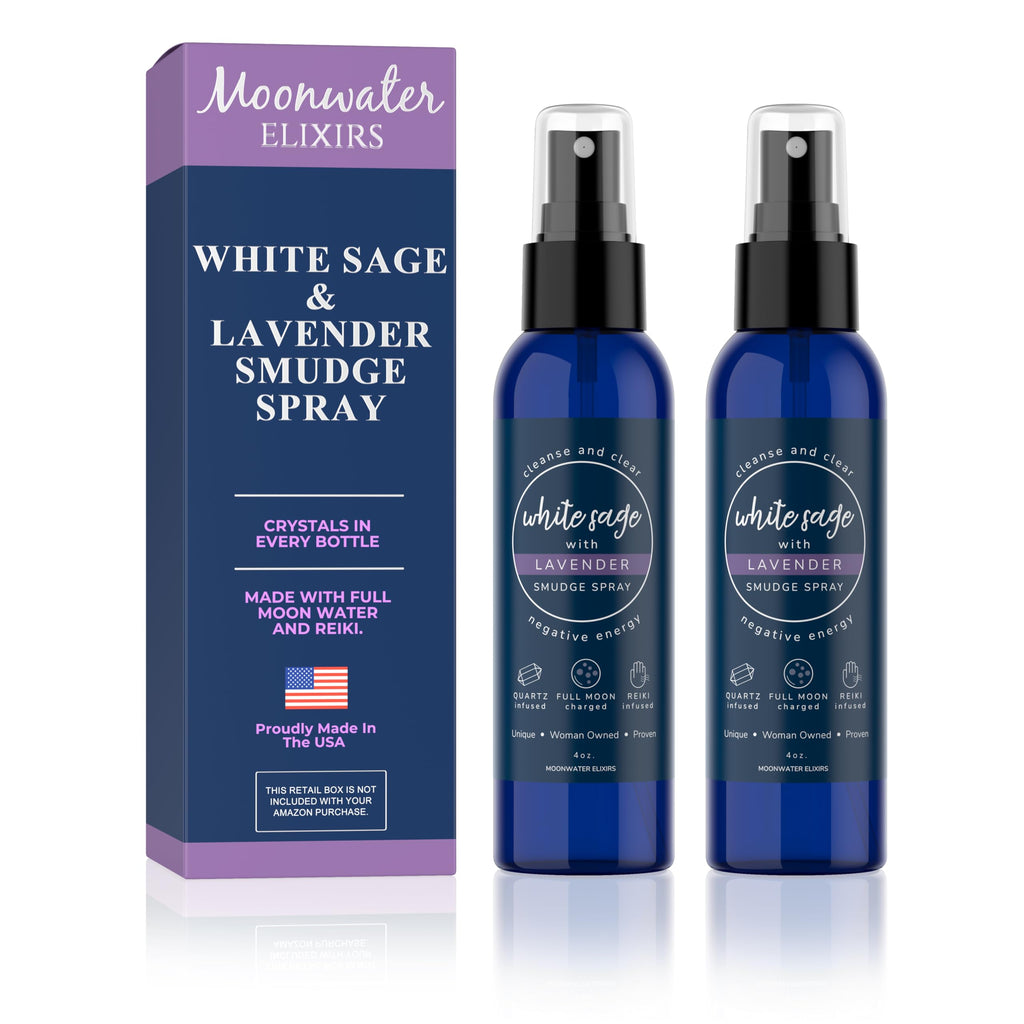 White Sage Smudge Spray for Spiritual Cleansing & Aura Protection Sage & Lavender Smudging Spray - Cleansing Negative Energy & Protection Clear Quartz Reiki Energized Aromatherapy Room Spray 2X 4oz